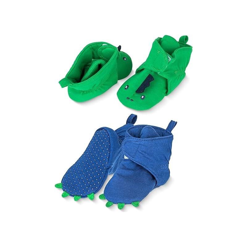 Rising Star Baby Girls & Boys Booties, Non Slip Grippers Slippers for Infants Ages 0-12 Months (Green Dino), 1 of 2