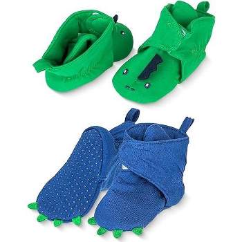 Rising Star Baby Girls & Boys Booties, Non Slip Grippers Slippers for Infants Ages 0-12 Months (Green Dino)