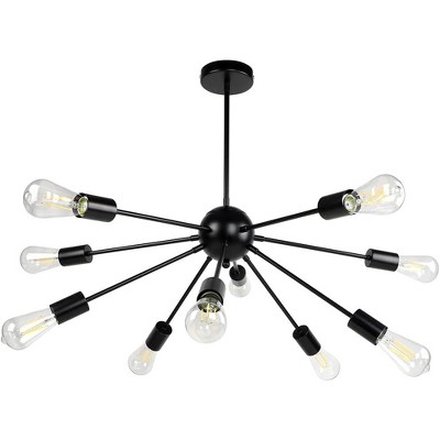 Runesay Chandeliers 10-Light, Modern Pendant Lighting, Vintage Ceiling Light Fixture, Starburst Hanging Light, E26 Base, Black