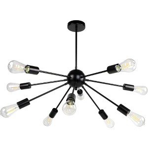 Runesay Chandeliers 10-Light, Modern Pendant Lighting, Vintage Ceiling Light Fixture, Starburst Hanging Light, E26 Base, Black - 1 of 4