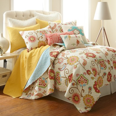 Coral Embroidered Cotton Paisley Rectangular Pillow 12x24