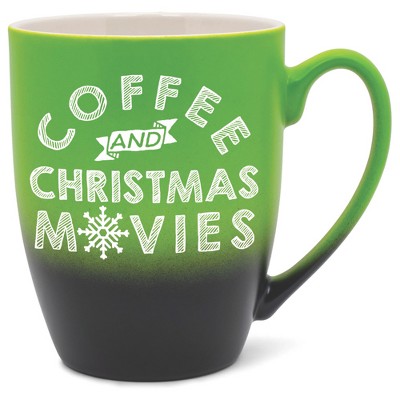 Elanze Designs Coffee And Christmas Movies Two Toned Ombre Matte Green and Black 12 ounce Ceramic Stoneware Coffee Cup Mug