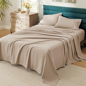 100% Cotton Percale Sheets,Sheet Set with Deep Pocket Up to 16 Inches, Breathable & Crirsp Soft, Bedsheet & Pillowcase Sets, 4 Pieces - 1 of 4