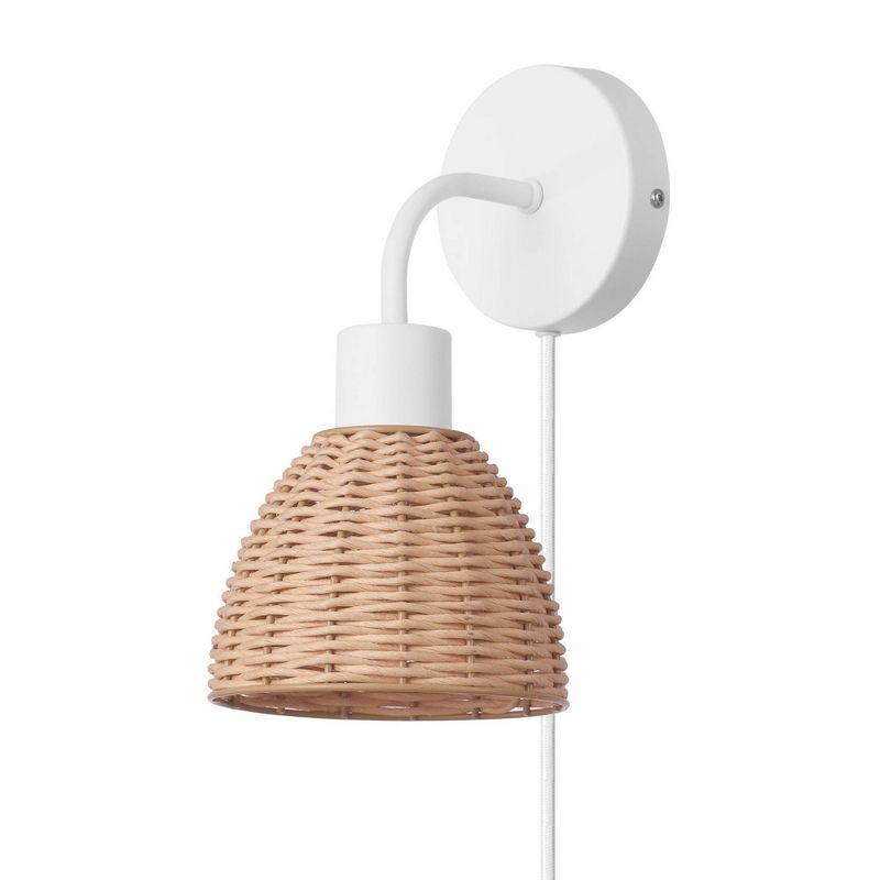 Briar 1-Light Matte White Plug-In or Hardwire Wall Sconce with Rattan Shade - Globe Electric, 3 of 10