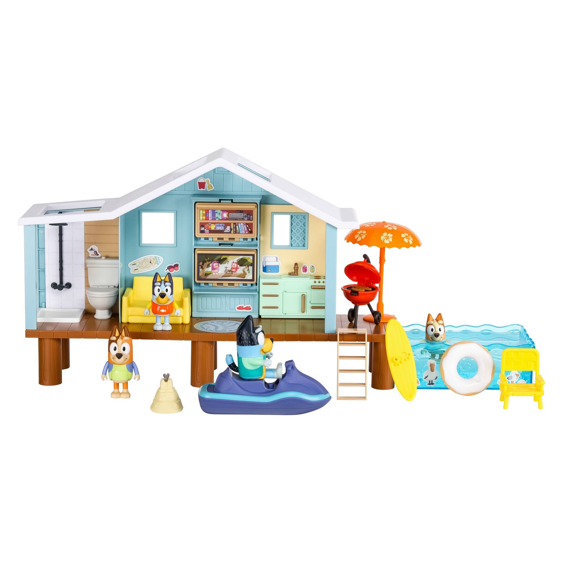 Bluey's Ultimate Beach Cabin Playset: Outdoor Adventure Toy Set with 15 Pieces