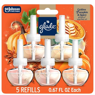 Glade PlugIns Scented Oil Air Freshener - Golden Pumpkin & Spice - 3.35 fl oz/5ct: Dye-Free Phthalate-Free, Electric Oil Refills