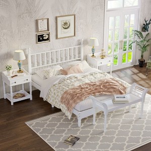 NicBex Retro Style Queen Wood Platform Bed Frame with Gourd Shaped Headboard,Solid Wood Slats Support,No Box Spring Needed,Easy Assembly,Walnut/White - 1 of 4