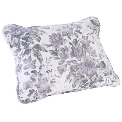 Lakeside Meadow Flower Sham - Cotton Pillowcase with Gray/White Floral Pattern - Standard