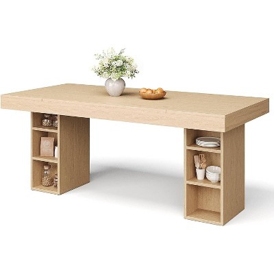 71" Dual-Storage Dining Table for 4-6 | Wooden Rectangular Table w/Double Pedestal Base – Large Kitchen & Dining Room Table