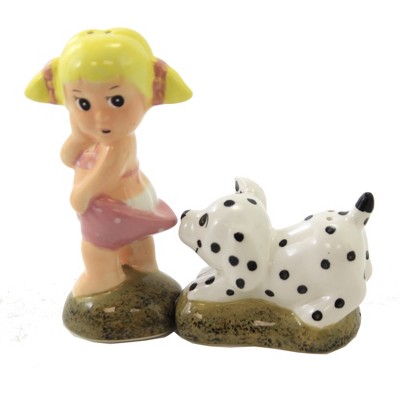 Tabletop 4.75" Little Girl W/Dog Salt & Pepper Suntan Blonde Bikini One Hundred 80 Degree  -  Salt And Pepper Shaker Sets