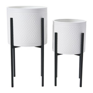 Storied Home Modern Boho Embossed Metal Planters with Stands, Set of 2 Sizes - 1 of 4