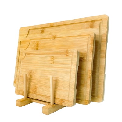 Cutting Board Set of 3, 1.5cm Thickness Bamboo Chopping Board, Wooden Serving Tray with Holder and Juice Groove