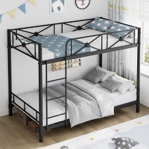 Metal Bunk Bed Twin Over Twin, Industrial Bunkbeds Heavy Duty Bed with Safety Guard Rails and Space-Saving Design, Steel Bed for School, Bedroom - 1 of 4