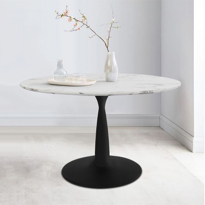 Round Extendable Wood and Marble Dining Table