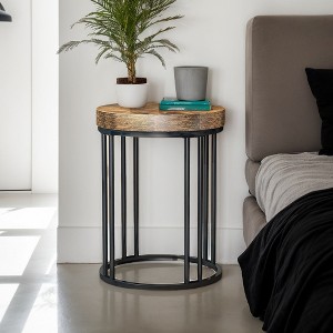 Hommoo Round End Table, Small Accent Side Table with Metal Frame Rustic & Black - 1 of 4