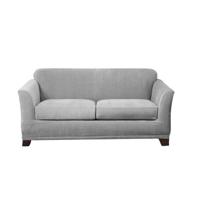 Stretch Modern Block Loveseat Slipcover Gray - Sure Fit