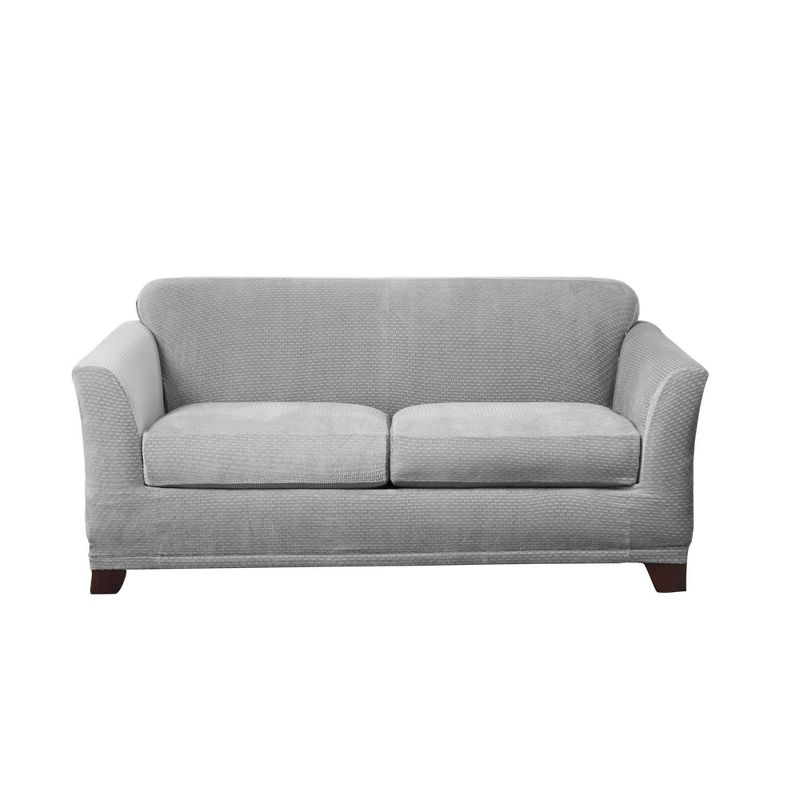 Stretch Modern Block Loveseat Slipcover Gray - Sure Fit, 1 of 5