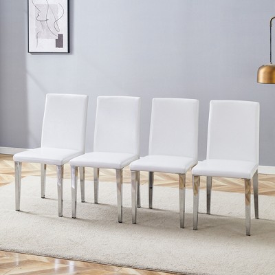 FURNIinspire Dining Chairs Set of 4 PU dining chairs for Dining room, Silver Metal Legs versatile dining chairs, White, 16"*19"*35"