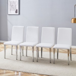 FURNIinspire Dining Chairs Set of 4 PU dining chairs for Dining room, Silver Metal Legs versatile dining chairs, White, 16"*19"*35" - 1 of 4