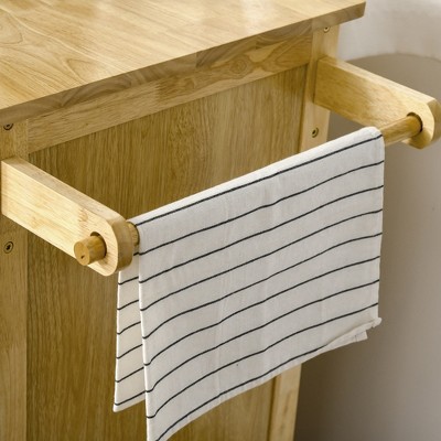 Natural Wood Kitchen Cart with Drawers and Spice Rack