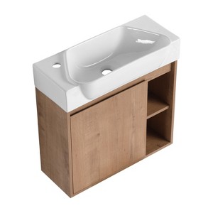 Racxily 24'' Wall-Mounted Bathroom Vanity with White Ceramic Sink & Soft-Close Door, KD-Packing - 1 of 4