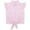 Girls Tie Front Knot Tops with Ruffle Sleeve Plaid Tops Tie Front Blouse Short Sleeve Button Down Shirts for Toddler Girls - 3 of 4