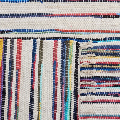 Ivory and Multicolor Round Cotton Handmade Flat Woven Rug