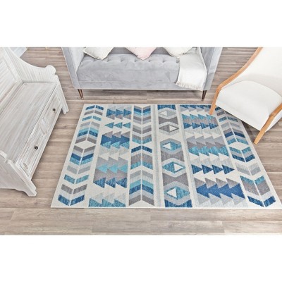 Mixed Berry and Blue Geometric Synthetic 8' x 10' Area Rug