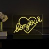 15" x 10.3" Bonjour Heart Contemporary Glam Acrylic Box USB Operated LED Neon Light Yellow - JONATHAN Y - image 3 of 4