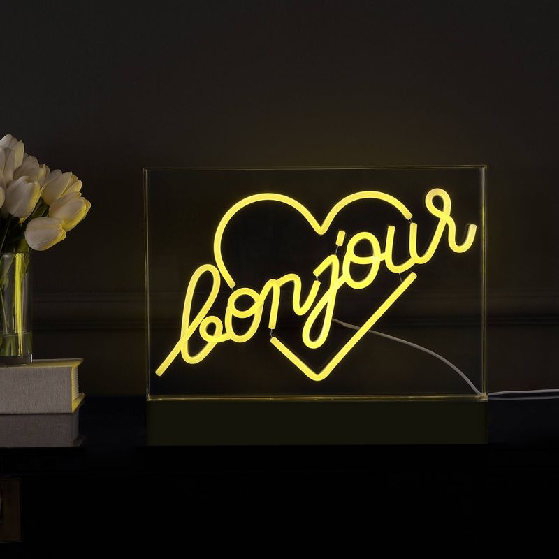 15&#34; x 10.3&#34; Bonjour Heart Contemporary Glam Acrylic Box USB Operated LED Neon Light Yellow - JONATHAN Y, 4 of 8