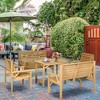 Outsunny 5 Piece Patio Furniture, 6 Seat Outdoor Dining Set, Natural Wood Dinner Table, 2 Chairs, Loveseats with Armrests & Umbrella Hole, Light Brown - 2 of 4