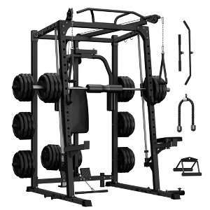 Smith Machine, 2000LBS Power Rack with Cable Crossover Machine and Chest Station Machine, Multifunctional Smith Machine for Home
Gym, Garage - 1 of 4