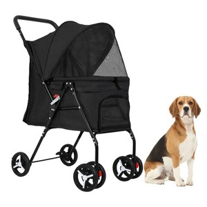 FDW Pet Stroller 4 Wheels Foldable Dog Stroller Portable Cat Stroller With Mesh Window For Small Medium Cats & Dogs - 1 of 4