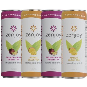 Zenjoy Passion Fruit Green Tea & Mango Black Tea Mixed 4 Pack - Calming Drink with Ashwagandha & Lemon Balm - Non-Alcoholic Beverage - 1 of 1