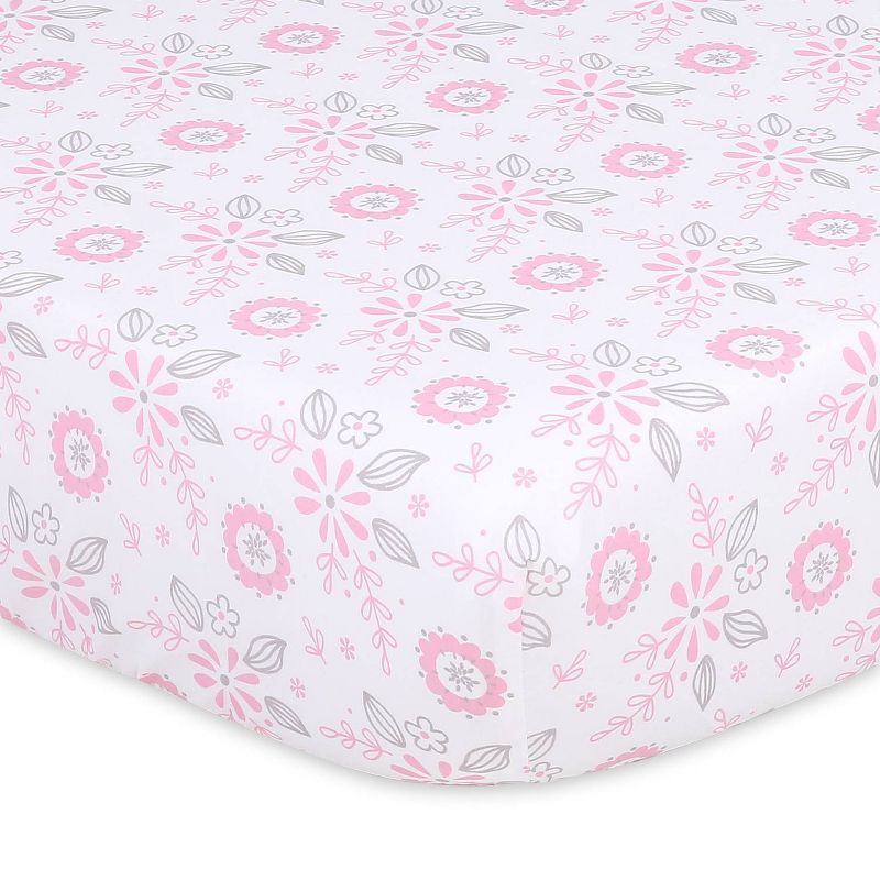 The Peanutshell Fitted Crib Sheets for Girls - Pink/White Woodland Floral - 4pk, 5 of 14