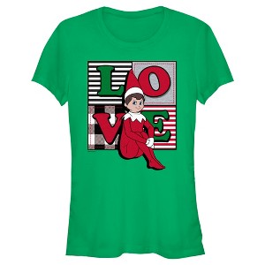 Juniors Womens The Elf on the Shelf Plaid Love T-Shirt - 1 of 4