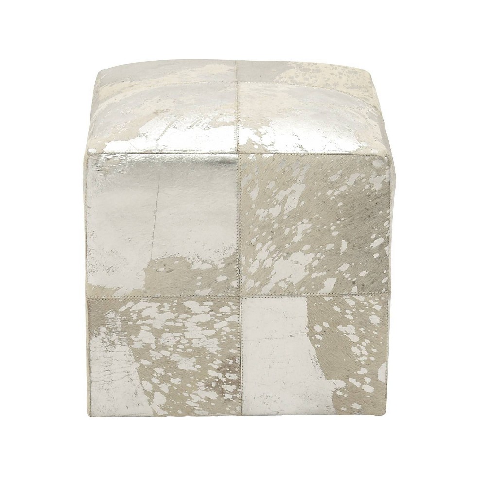 Photos - Pouffe / Bench Contemporary Square Cowhide Leather Stool Ottoman Silver - Olivia & May