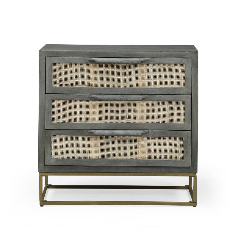 Wolfe Handcrafted Boho Mango Wood 3 Drawer Cabinet Gray/Natural - Christopher Knight Home, 1 of 8