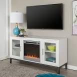 Modern Wood Electric Fireplace TV Stand with Glass Doors for TVs up to 58" White - Saracina Home