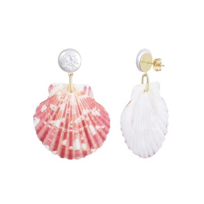 Adornia Pink Shell and Shell Pearl 2-Drop Earrings