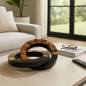 Decorative Resin Interlocking Rings Ornament for Home Decor - Stylish Sculpture Accent for Bathroom, Office, and Living Room Decor - 12", Brown - 1 of 4