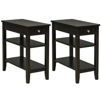 Costway 2PCS 3-Tier End Table Sofa Side Table Nightstand w/ Shelf & Drawer