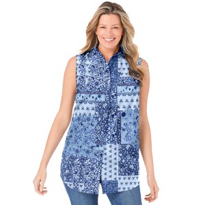 Woman Within Plus Size Perfect Sleeveless Shirt - 1 of 4