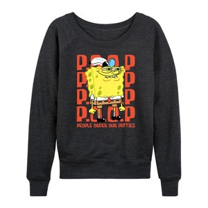 Women's - SpongeBob SquarePants - People Order Our Patties Lightweight French Terry Wide Neck Long Sleeve Shirt - 1 of 4