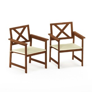 HOMLUX 2-Pack Outdoor Patio Accent Chairs Arm Chair with Cushion, X Back, Teak Oil - 1 of 4