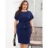 YESFASHION Women Plus Size Bodycon Elegant Midi Dress Peplum Business Work Office Sheath Pencil Cocktail Party Dress with Belt - 2 of 4