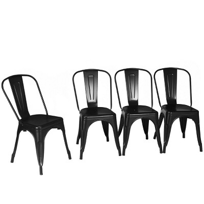 Tangkula Set of 4 Metal Dining Chair Stackable Bar Cafe Side Chair Black