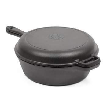 COMMERCIAL CHEF Pre-Seasoned Cast Iron Dutch Oven 3 Quart with Skillet Lid, Black