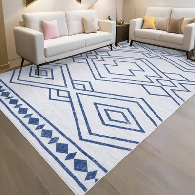 Modern Washable Geometric Area Rug Low Pile Non Slip Floor Carpet Non Shedding Stain Resistant Decorative Mat