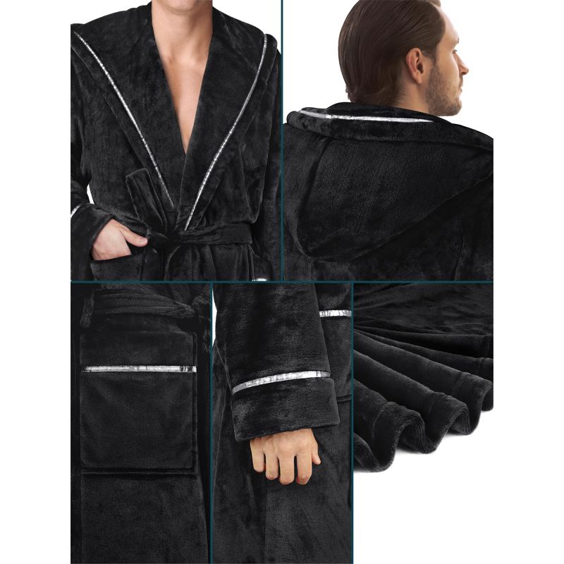 PAVILIA Mens Robe, Hooded Soft Bathrobe for Men, Fleece Plush Warm Shawl Collar Hood Pockets for Bath Shower Spa, 3 of 9